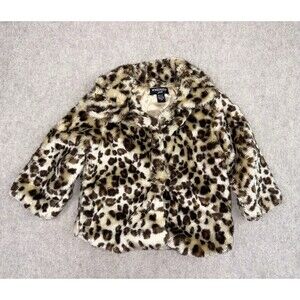 XOXO Girls 2T Leopard Print Faux Fur Long Sleeve Pea Coat